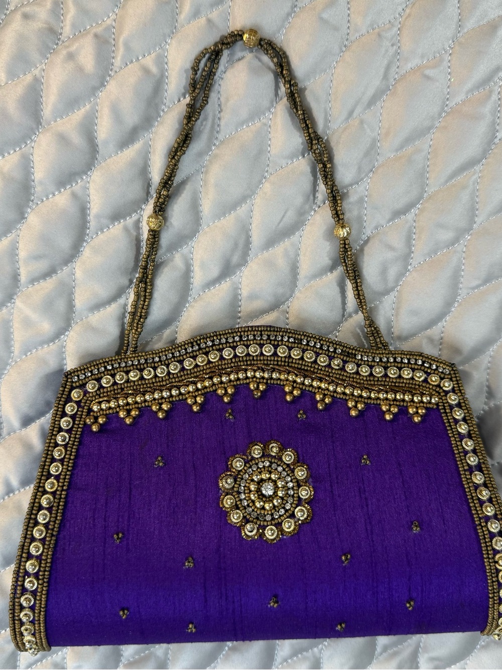 Purple Beaded Evening Clutch with Gold Accents